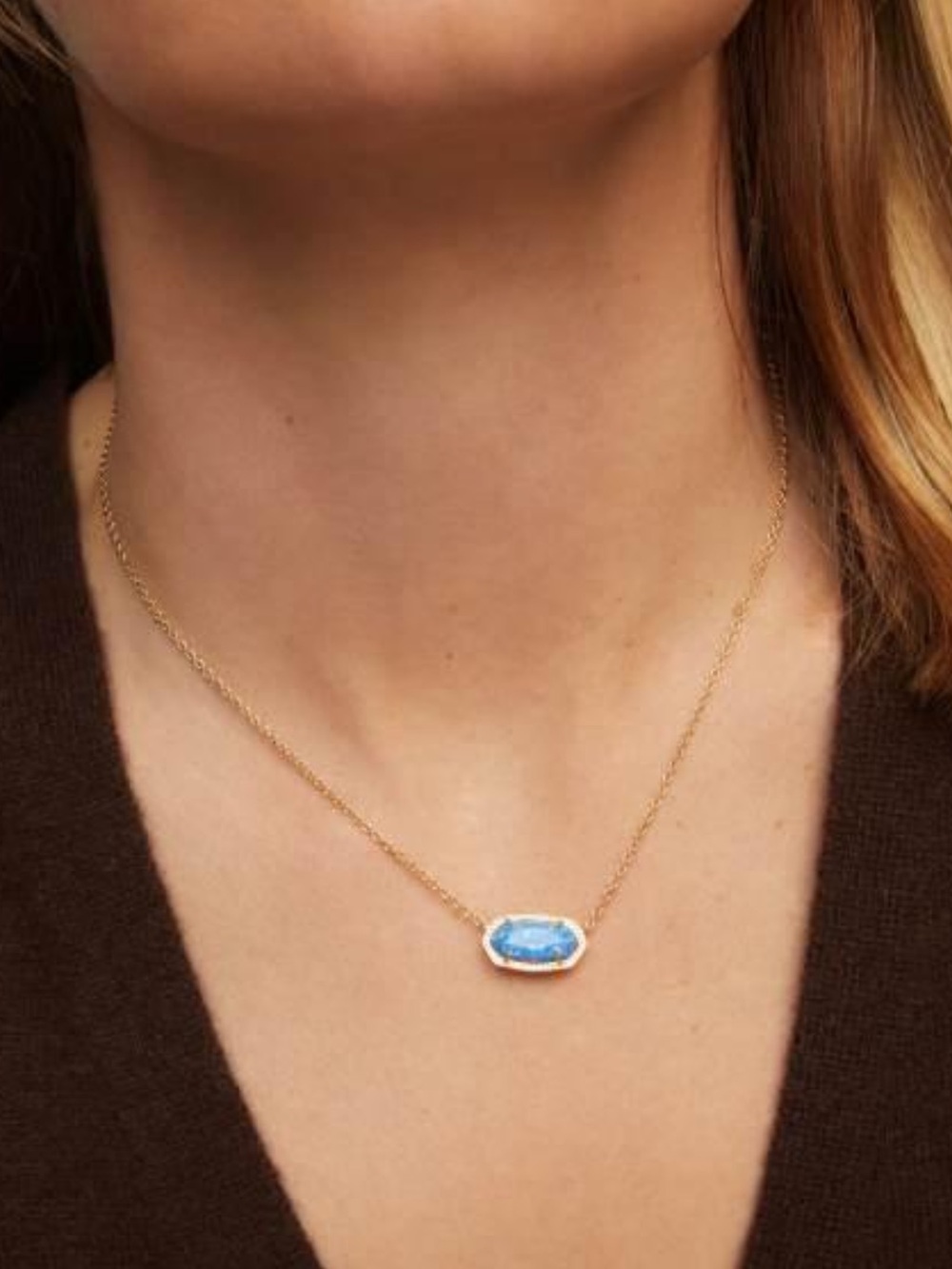 Kendra Scott Gold Necklace with Blue Iridescent Pendant